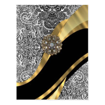 Black & white floral damask pattern post card