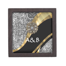 Black & white floral damask pattern premium keepsake boxes