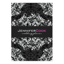 Black & White Floral Damasks 3 Wedding Planner Business Card Template