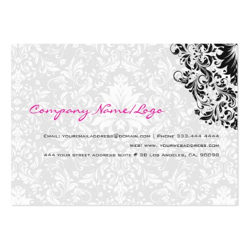 Black & White Floral Damasks 3 Wedding Planner Business Card Template (back side)