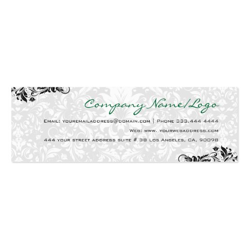 Black & White Floral Damasks 4 Wedding Planner Business Card Template (back side)