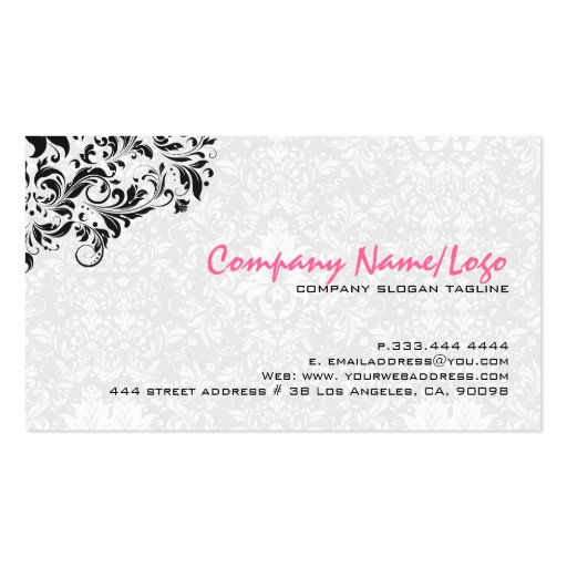 Black & White Floral Damasks Event Designer Business Card Templates (back side)