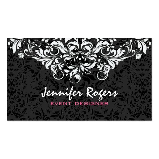 Black & White Floral Damasks Event Designer Business Card Templates