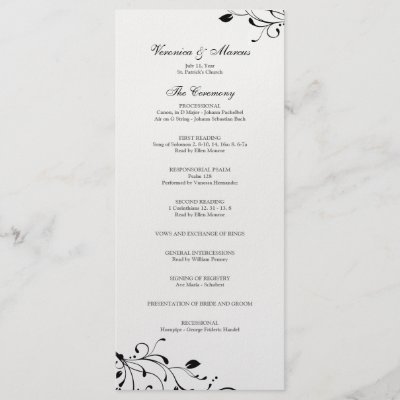 Black & White Floral Decal Wedding Program Full Color Rack Card