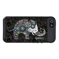 Black & White Floral Elephant & Colorful Diamonds iPhone 5 Case