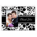 Black & White Floral Photo Wedding Thank You Card