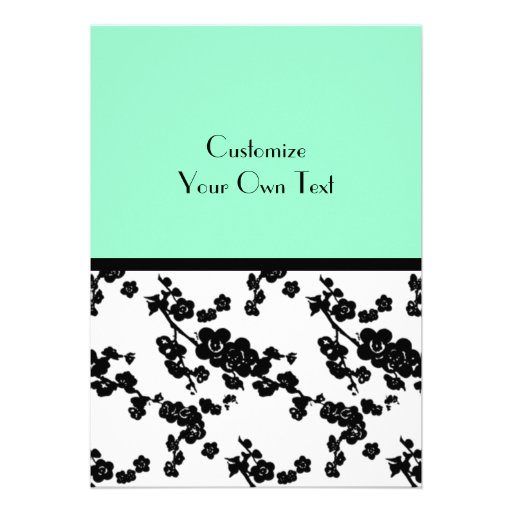 Black & White Floral, Seafoam Personalized Invitations