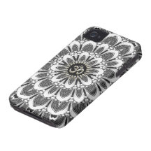 Black+White Floral Silver Om iPhone 4 Case-Mate