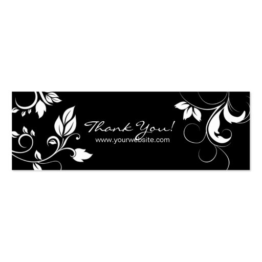 Black White Floral Swirls business card bookmark (front side)