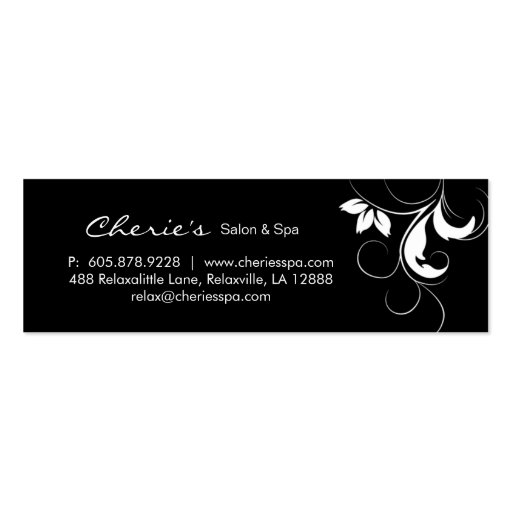 Black White Floral Swirls business card bookmark (back side)