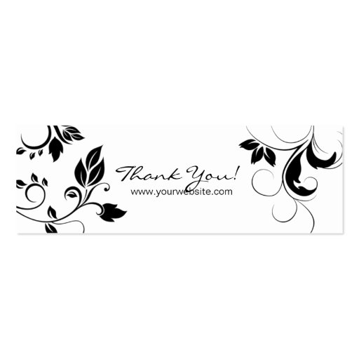 Black White Floral Swirls business card bookmark 3 (front side)