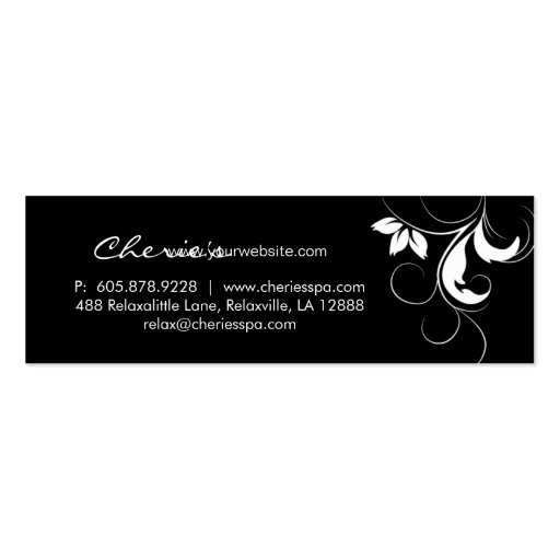 Black White Floral Swirls business card bookmark 3 (back side)