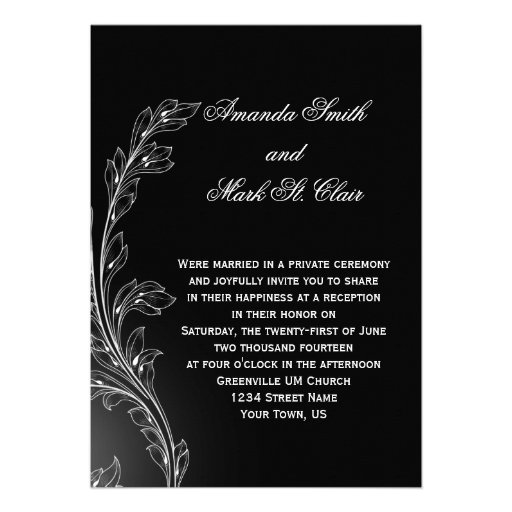 Black White Floral Swirls Post Wedding Custom Invites