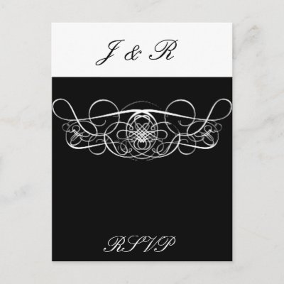 Black & White flourish Wedding RSVP Post Card
