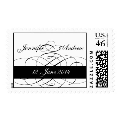 Black White Flourishes Wedding Postage