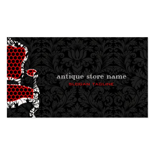 Black & White Flower Damasks With Antiques Chair 2 Business Card Templates (front side)