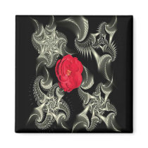 Black & white fractal w/red rose magnet by design_girl Black & white fractal w/red rose magnet