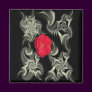 Black & white fractal w/red rose magnet