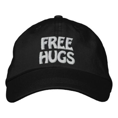 Black/White Free Hugs Hat Embroidered Baseball Cap by transportclothing