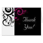 Black, White, Fuchsia Reverse Swirl Thank You Card cards