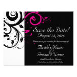 Black, White, Fuchsia Swirl Wedding Save the Date Personalized Invites