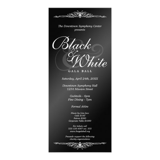 Black & white gala ball dance corporate tea length custom announcement
