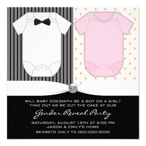 Black And White Gender Reveal 525x525 Square Paper Invitation Card 7409