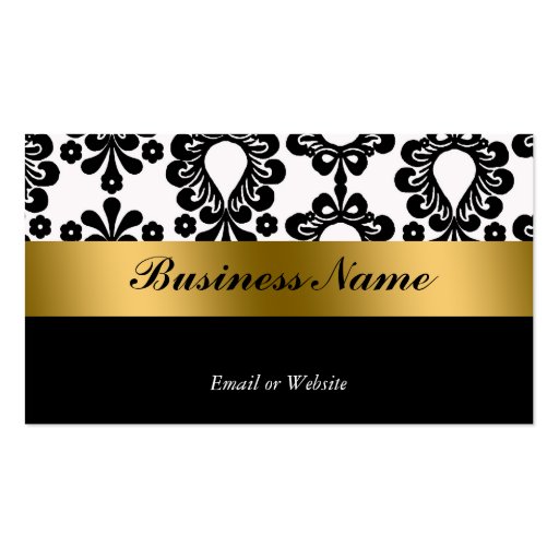 Black White Gold Damask Business Card (back side)