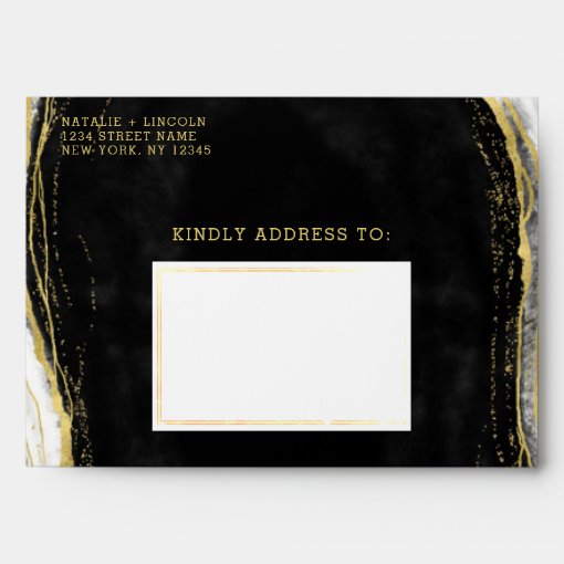 Black White Gold Geode Agate Monogram Wedding Envelope Zazzle