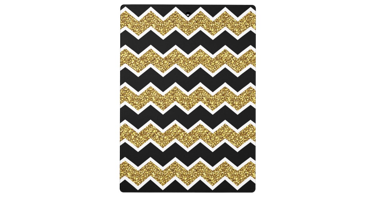 Black White Gold Glitter Chevron Pattern Clipboard Zazzle