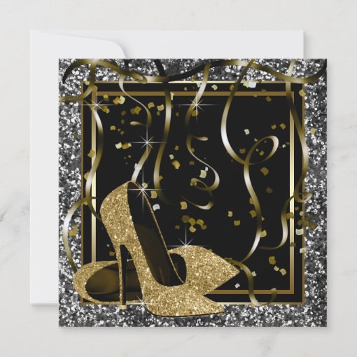 Black White Gold High Heels Womans Birthday Party Invitation Zazzle