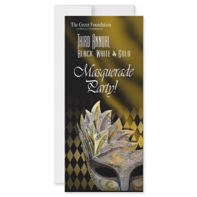Black White Gold Masquerade Party Invitation Rack Cards by Special_Occasions