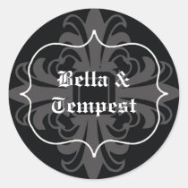 Black white goth punk name tag wedding favor stickers