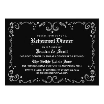 Black White Gothic Scroll Rehearsal Dinner Invite by juliea2010 at Zazzle
