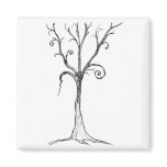 Black &amp; White Gothic Tree Illustration Fridge Magnets