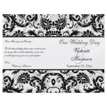 Black, White, Gray Floral Damask Wedding Program Personalized Flyer