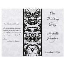 Black, White, Gray Floral Damask Wedding Program Flyers