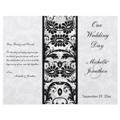 Black, White, Gray Floral Damask Wedding Program Flyers by NiteOwlStudio