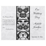 Black, White, Gray Floral Damask Wedding Program flyers