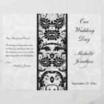 Black, White, Gray Floral Damask Wedding Program Flyers