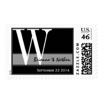 BLACK WHITE GRAY Wedding Monogram W Bride Groom Postage Stamps