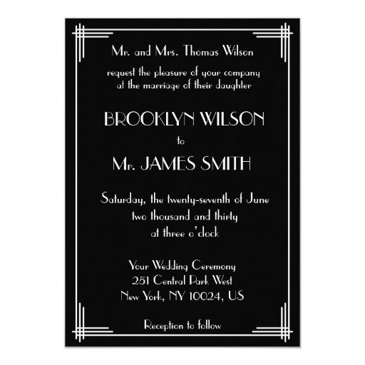 Black White Great Gatsby Art Deco Wedding Invites Zazzle