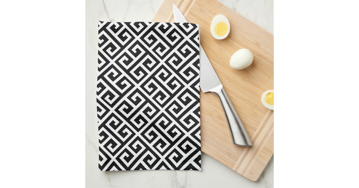 Black & White Greek Key Pattern Hand Towel Zazzle