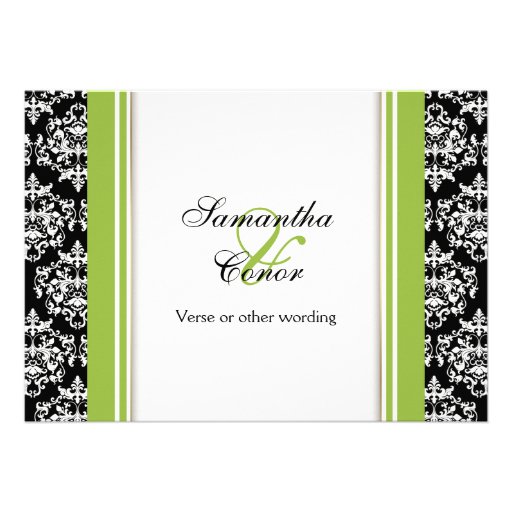 Black white green damask wedding engagement custom invites