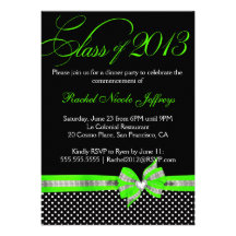 Black White Green Polka Dot Graduation Invitation