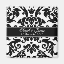 Black white & grey damask save the date magnet