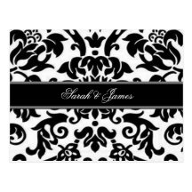 Black white & grey damask Wedding RSVP Post Cards