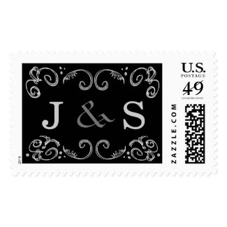 Black & White Halloween Matching Wedding Initials Stamps