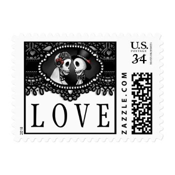 Black White Halloween Skeletons Wedding Love Postage by juliea2010 at Zazzle