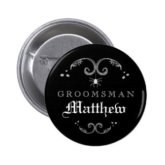 Black & White Halloween Wedding Groomsman 2 Inch Round Button
